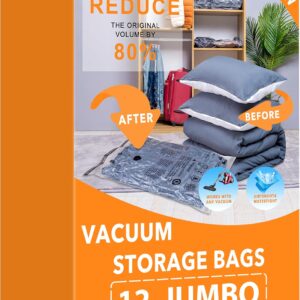 GONGSHI Vacuum Storage Bags, Space Saver Seal Bags For Clothing, Travel Luggage,Blankets, Comforters, Pillows, Clothes Storage.12 Jumbo