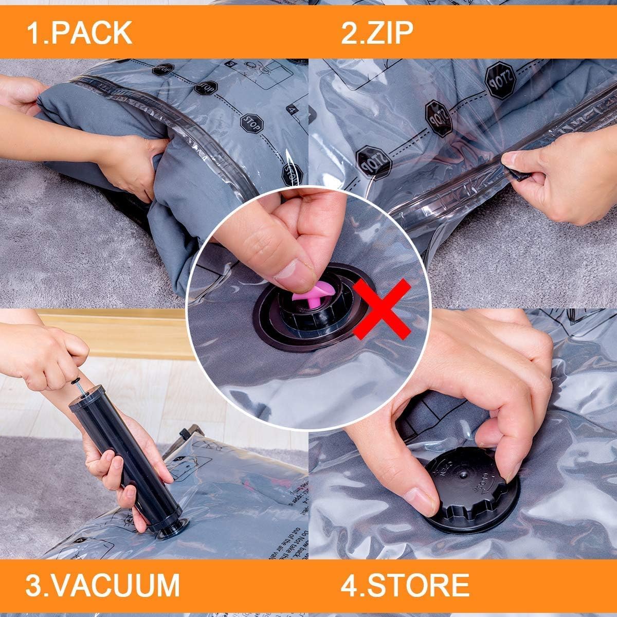 GONGSHI Vacuum Storage Bags, Space Saver Seal Bags For Clothing, Travel Luggage,Blankets, Comforters, Pillows, Clothes Storage.12 Jumbo - Image 4
